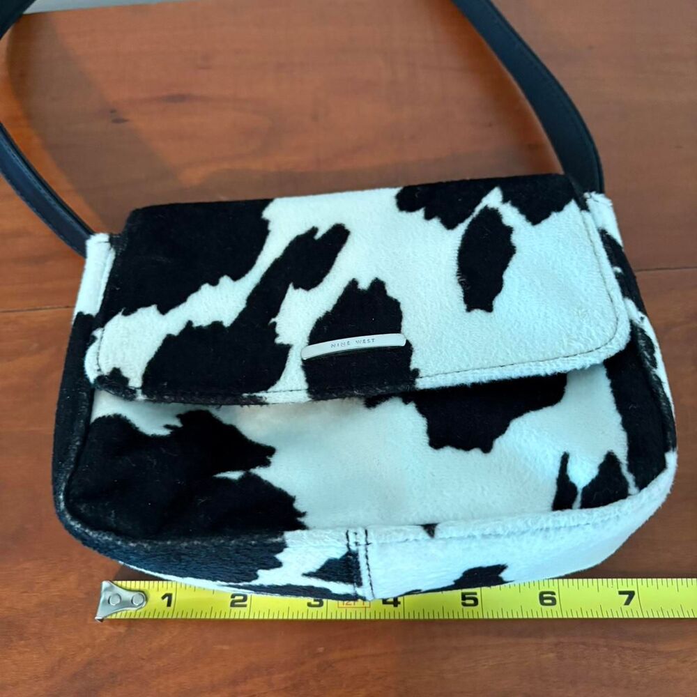 Cow Print Shoulder Bag Y2K Mini Purse Furry Nine West - Picture 3 of 8